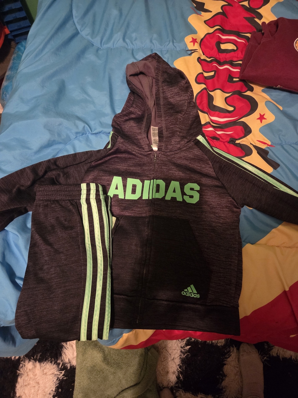 adidas Kids Charcoal Hooded Zip Sweatshirt Matching Pant Track Suit